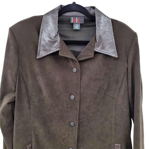 Vintage R&K Faux Ostrich Leather Ultrasuede Equestrian Trench Brown Sz 16 - Picture 6 of 12